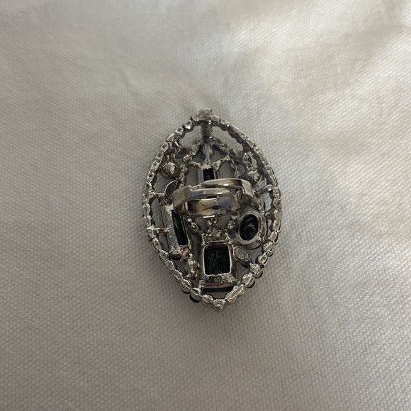 Ladies Classic Vintage Oval Black Onyx Stone Open Adjustable Ring Band Jewelry - Picture 5 of 6